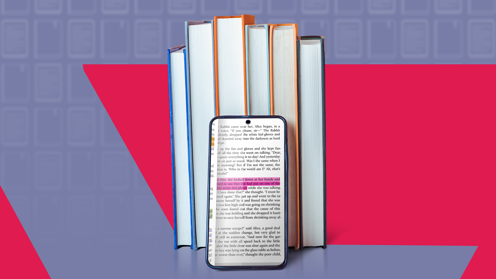 Smartphone affichant un e‑book devant des livres