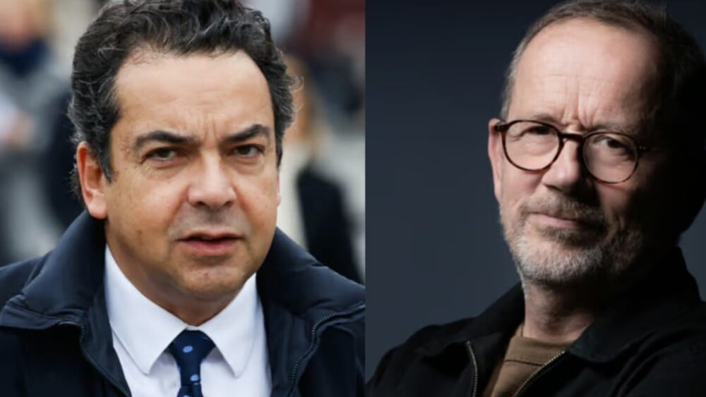 Patrick Cohen et Thomas Legrand lors d'un échange télévisé