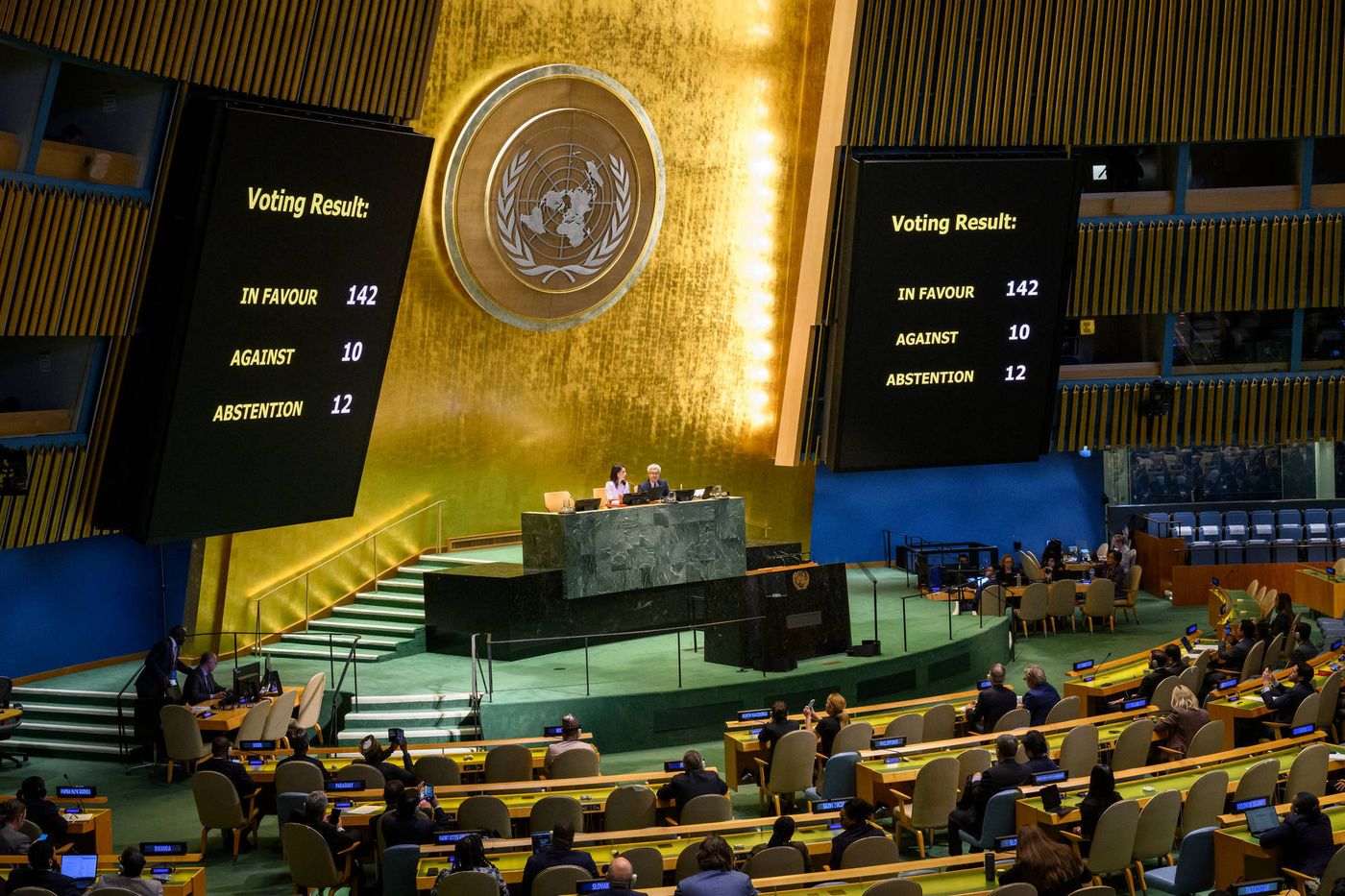 Vue générale de l’Assemblée générale des Nations unies lors du vote sur la Palestine