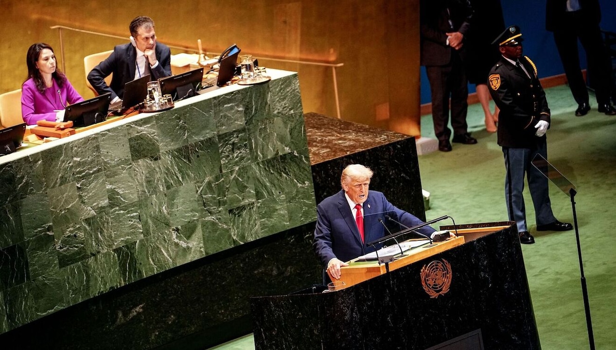 Trump devant l'Assemblée générale, Annalena Baerbock en arrière-plan