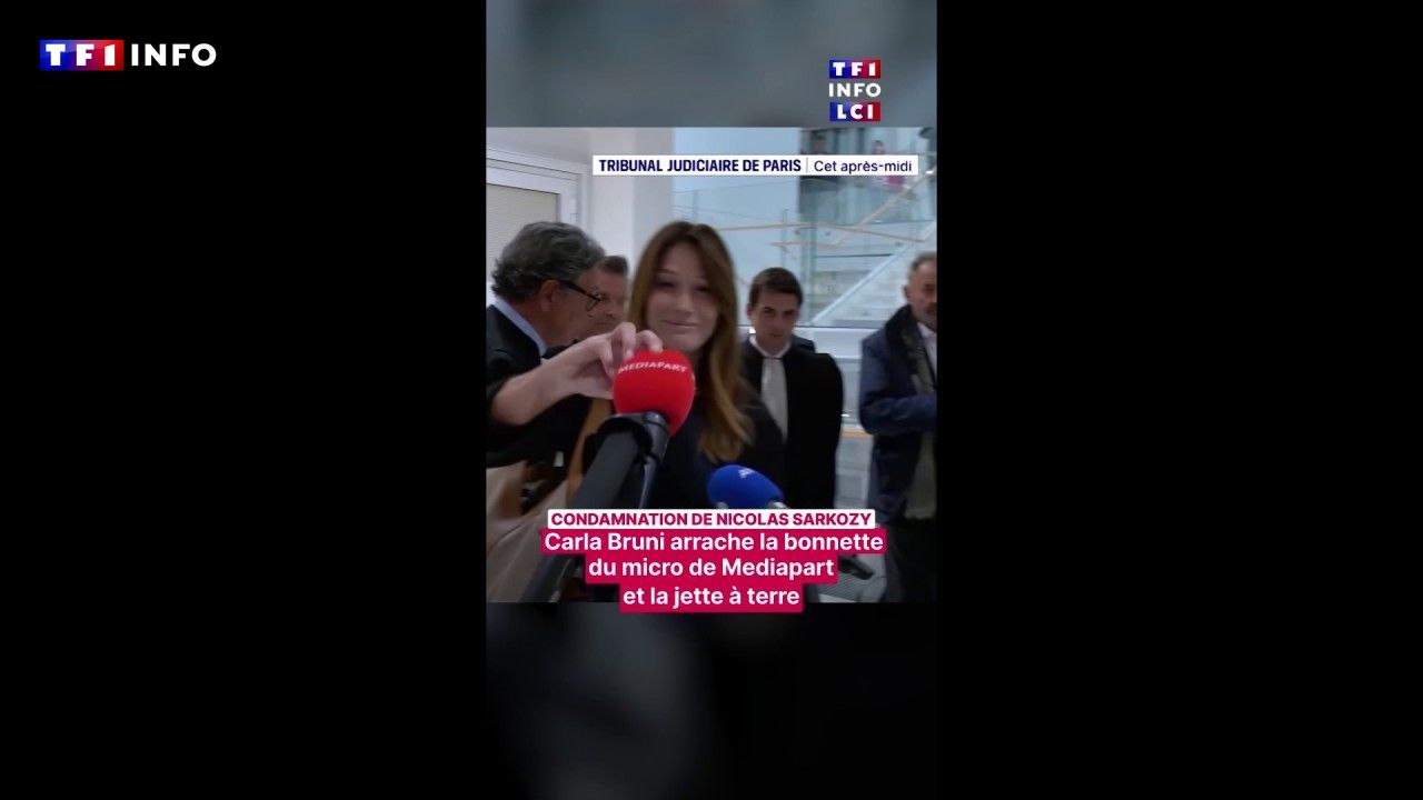 Carla Bruni arrachant la bonnette du micro Mediapart