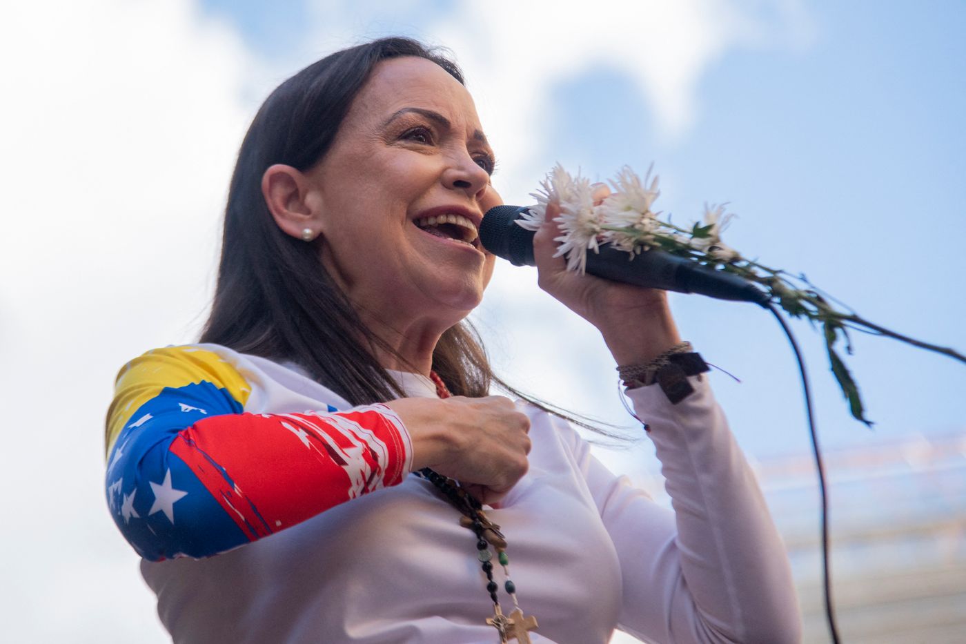Portrait de Maria Corina Machado lors de l'annonce du prix
