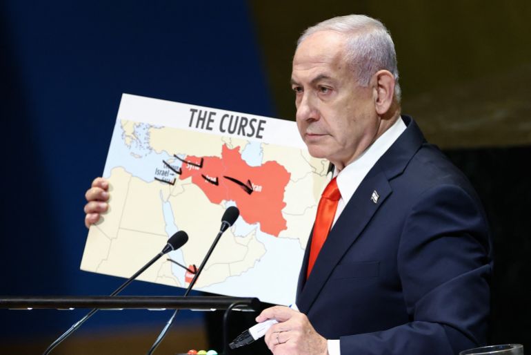Netanyahou brandissant une carte à l'ONU