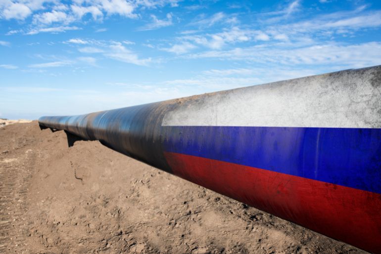 Distribution de gaz naturel avec drapeau russe