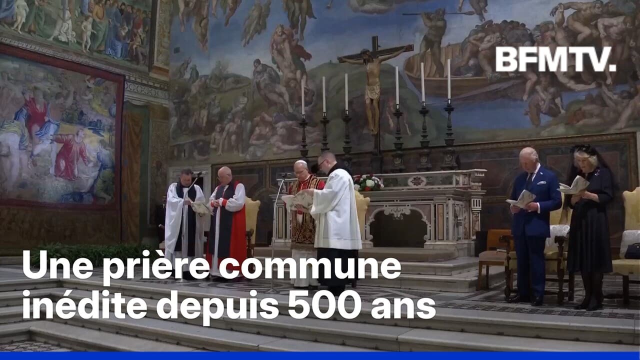 Images de Charles III et du pape Léon XIV lors d'une prière historique au Vatican