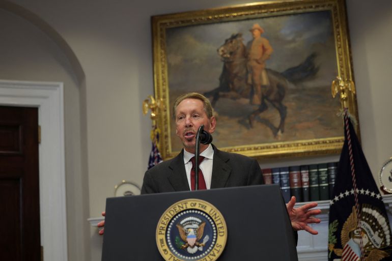 Larry Ellison après un discours de Donald Trump sur l'IA au White House