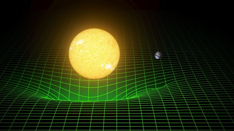 Simulation montrant comment le soleil et la Terre déforment le temps-espace