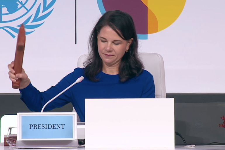 Annalena Baerbock lors de l'ouverture du sommet à Doha