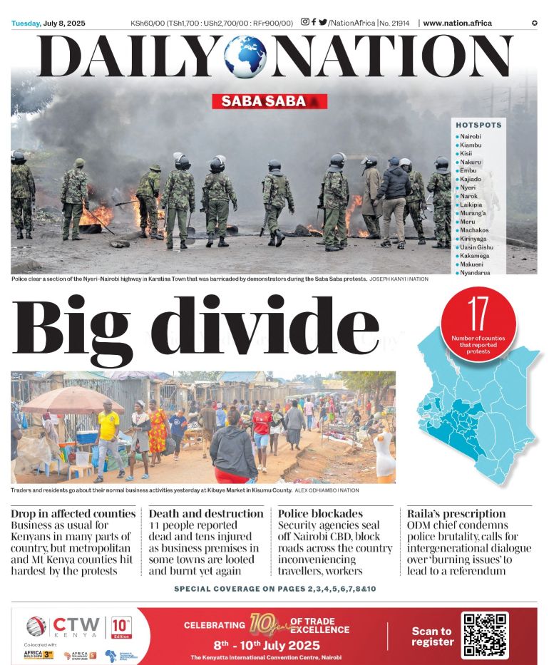 Une une de journal illustrant la division au Kenya