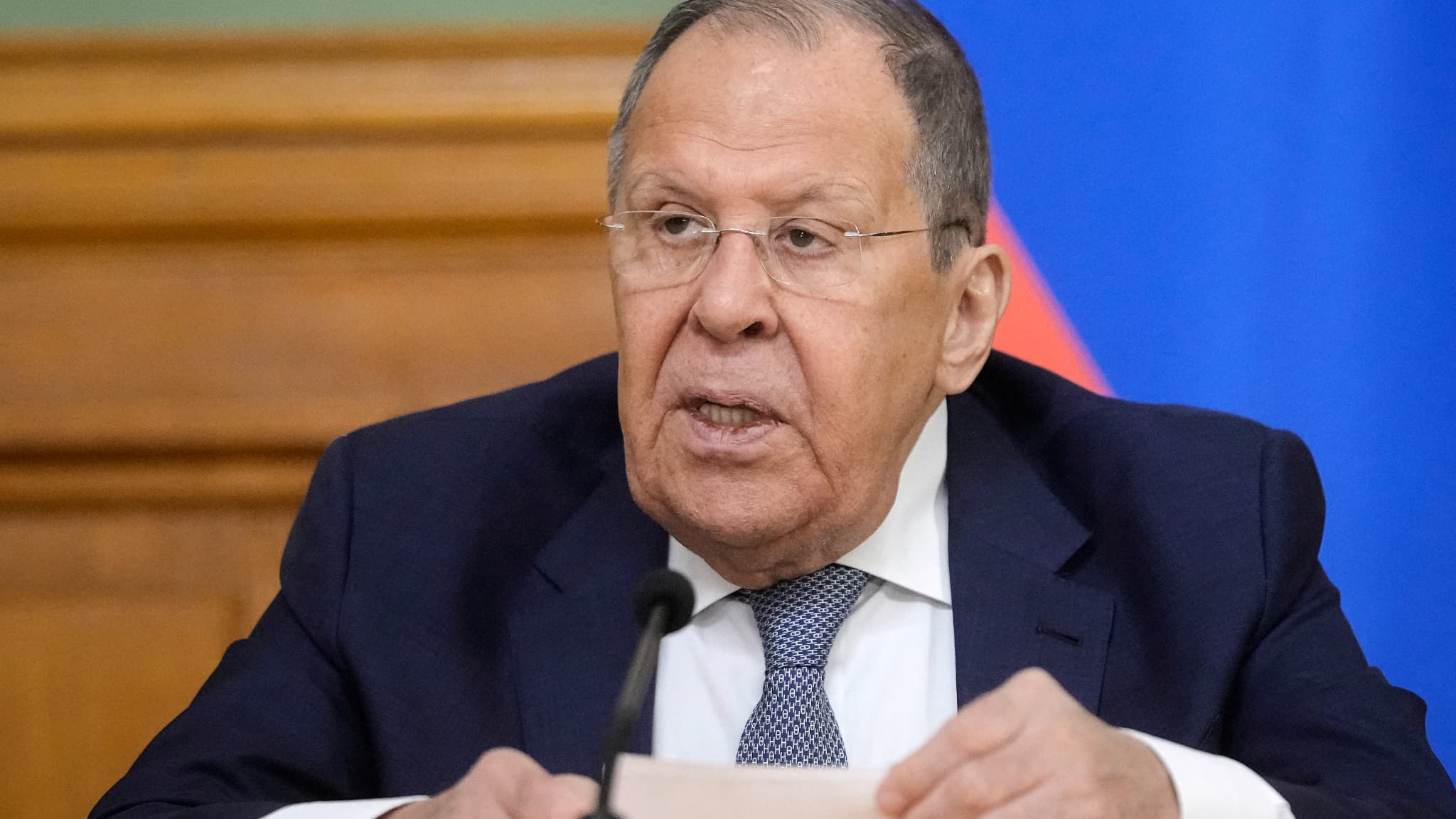 Sergueï Lavrov lors d'une conférence à Moscou