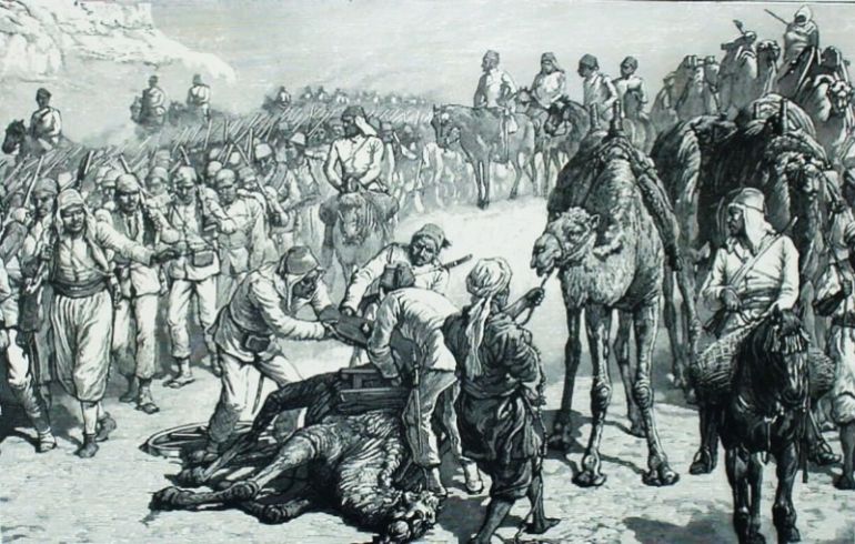 Gravure de l'armée de Hicks en marche, 1883