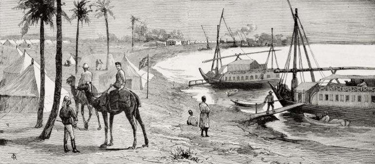 Lord Garnet Wolseley dirigeant l'expédition de secours vers le Nil, 1884